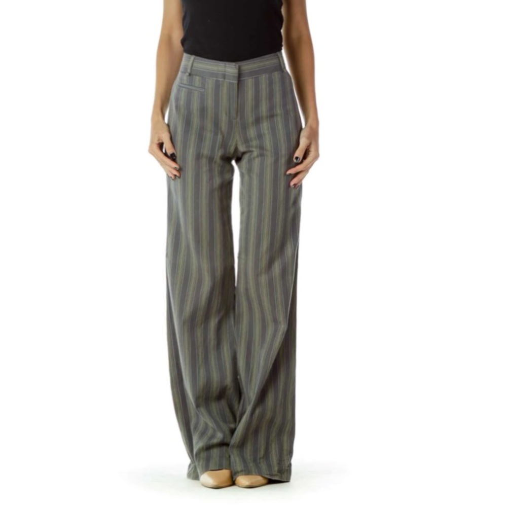 BCBG MaxAzria Gray Yellow Pinstripe Pants XS